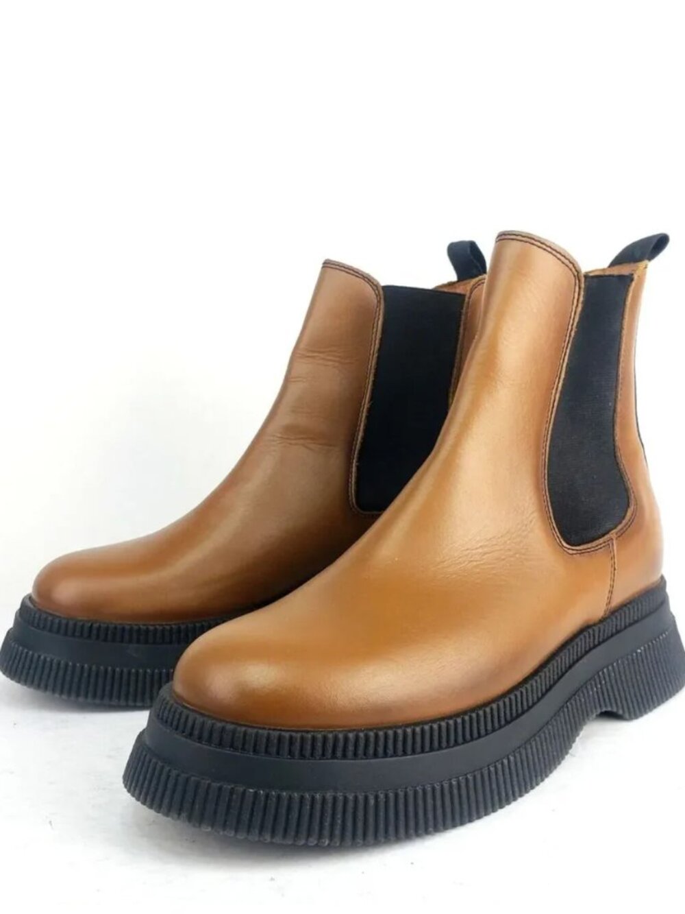 Ganni Creepers Chelsea Tan Ankle Boots in Tiger’s Brown Womens